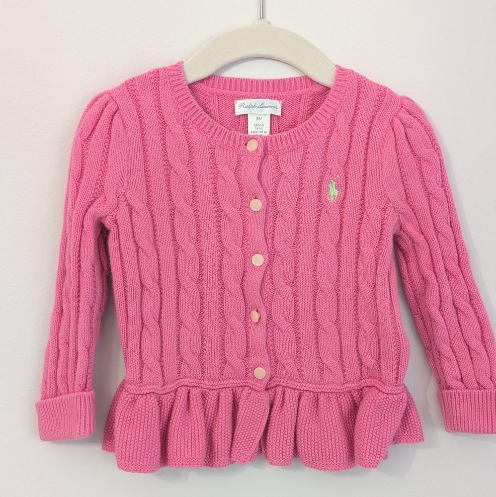 Ralph Lauren Pink Cable Knit Button Up Cardigan Size 18 Months